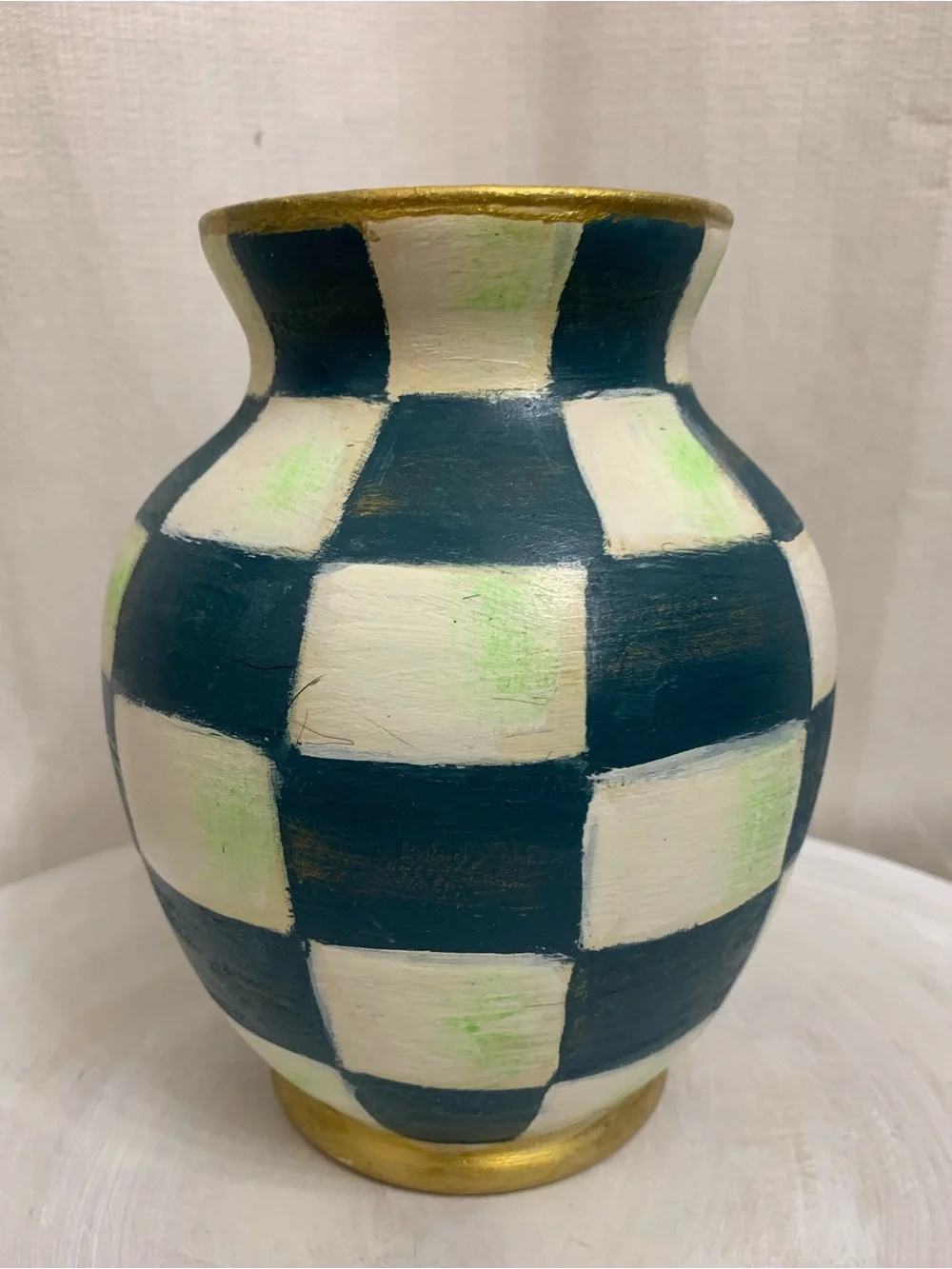 Royal Check Vase Hand Painted Inspired by Vintage  Mackenzie Childs